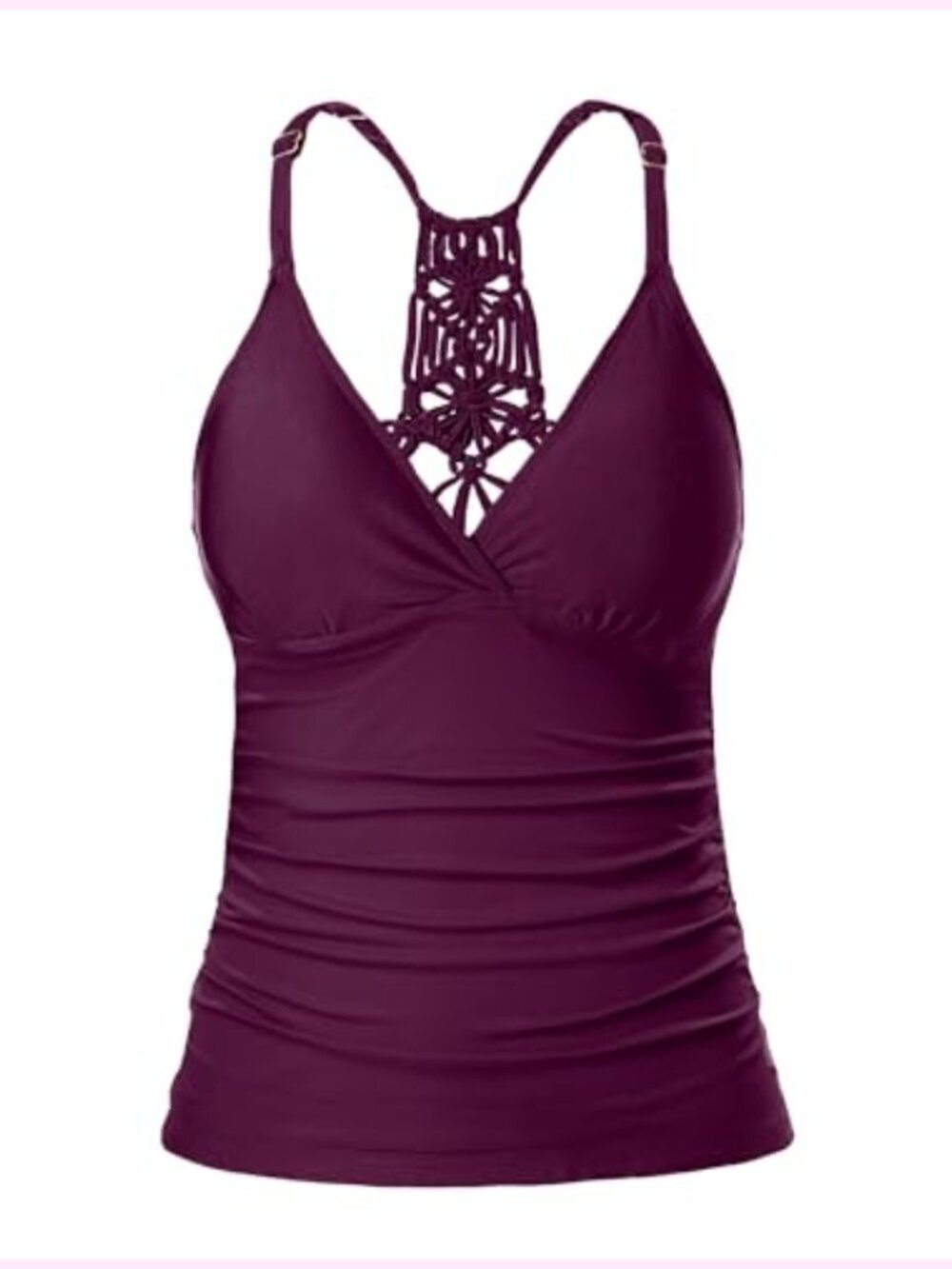 V Neck Tummy Control Tankini Top Ruched Bathing Suit Top Only